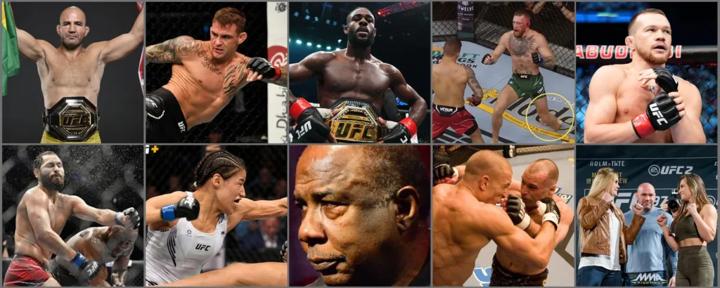 Collage of 10 fights showing the most exciting moments and endings.