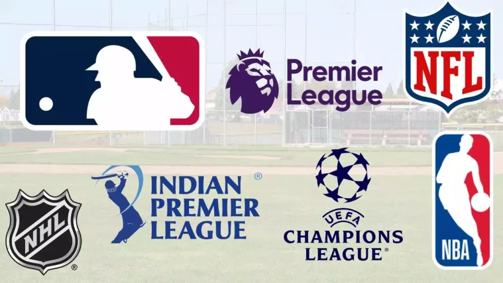 A collage showing the NFL, NBA, and FIFA logos together.