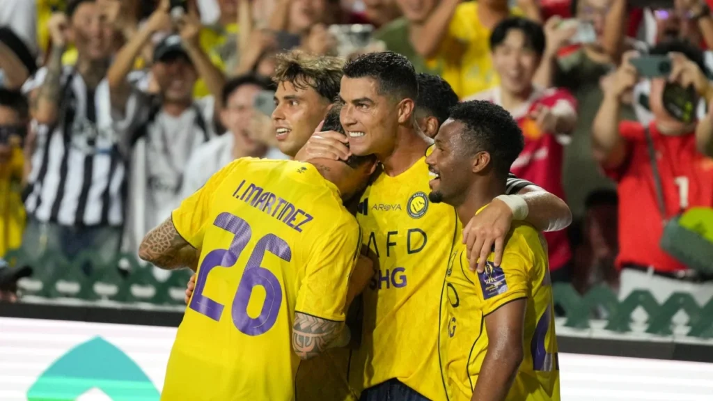 Ronaldo celebrates his penalty goal in the Saudi Super Cup final.