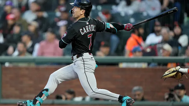 The Diamondbacks team celebrates a walk-off win