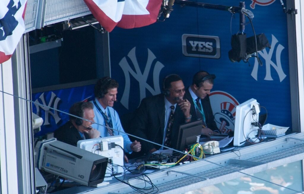 Michael Kay inside the Yankees broadcast booth at Yankee Stadium