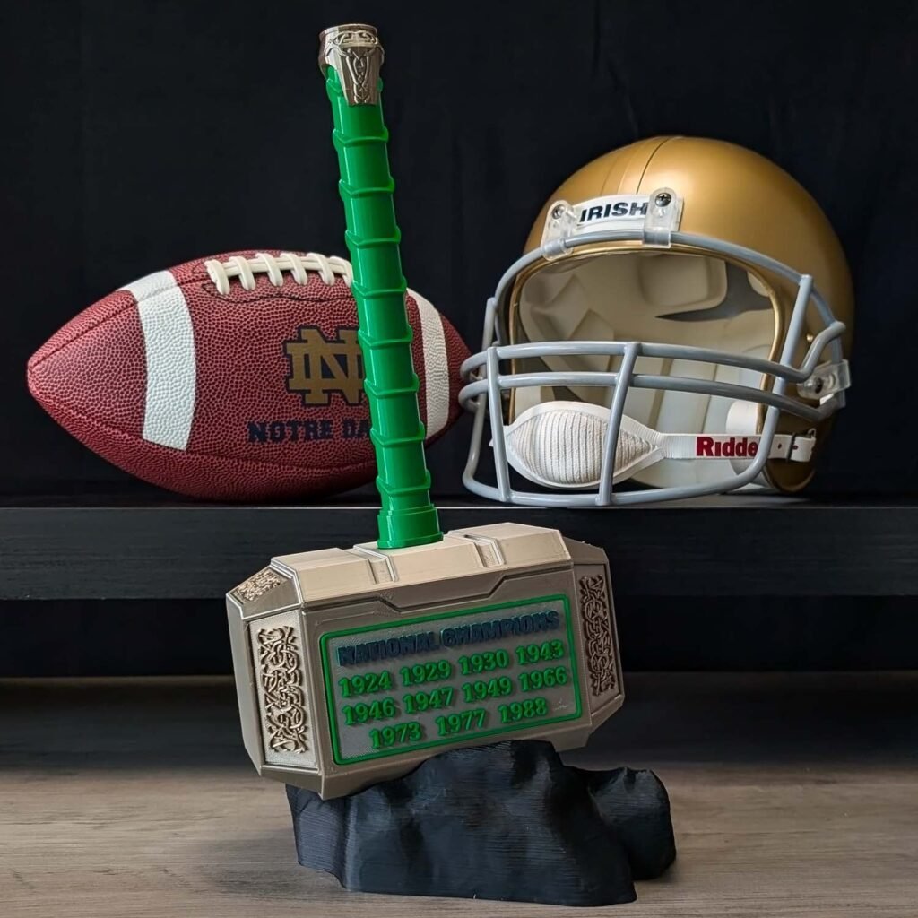A hammer and football together represent authority and play.