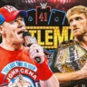 Stadium WrestleMania mock-up poster featuring Cena vs. Logan Paul.