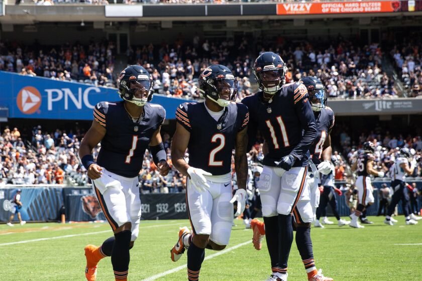 DJ Moore celebrating a touchdown.