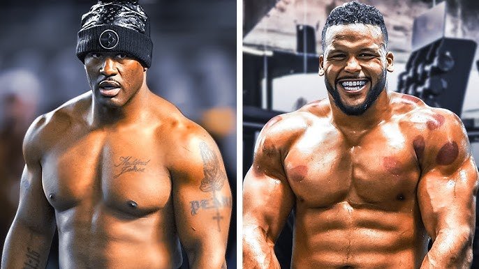 A muscular NFL player, the epitome of strength and athletic ability.