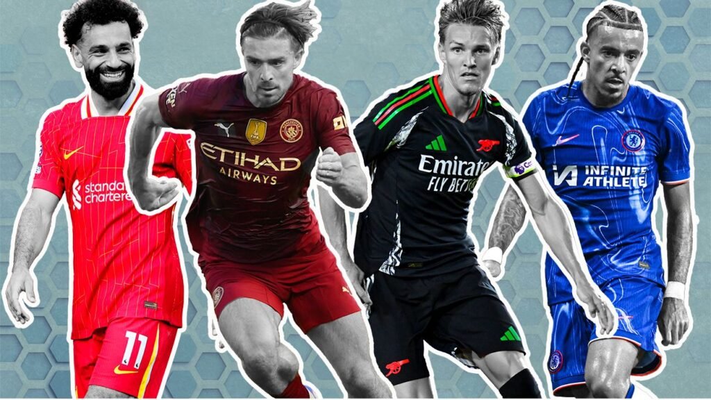Players wearing new club kits, collaged as "Transfers that Define the Season."