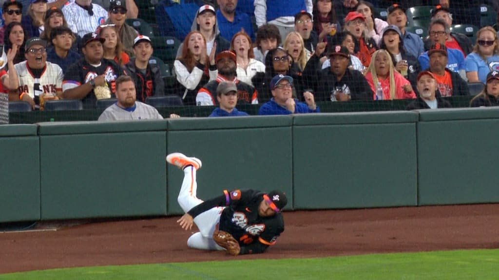 Casey Schmidt of the Giants ran into foul territory