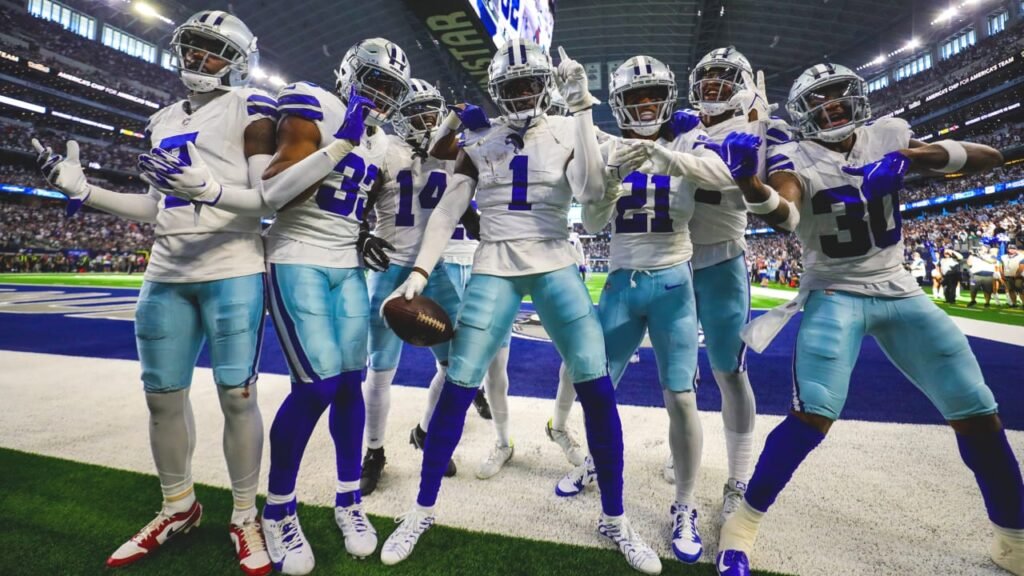 The Cowboys defense celebrates after a big stop at AT&T Stadium.