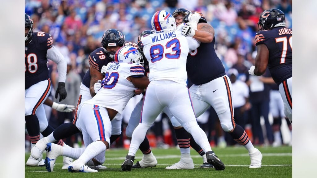 Scoreboard shot showing the final score of the Bills vs. Bears.