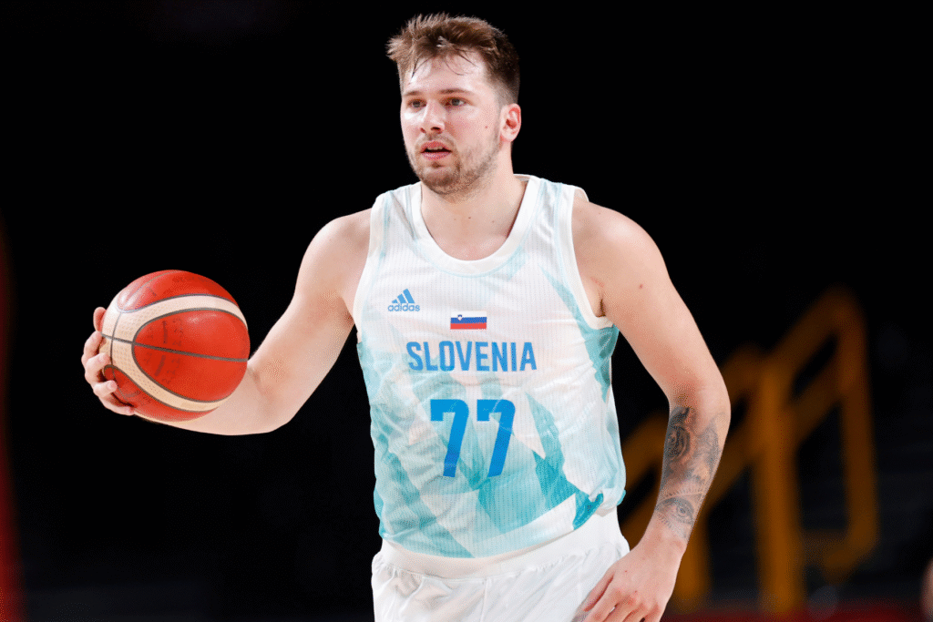 Luka Dončić looks focused as Slovenia prepares for their next EuroBasket match.